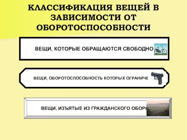 КЛАССИФИКАЦИЯ ВЕЩЕЙ В ЗАВИСИМОСТИ ОТ ОБОРОТОСПОСОБНОСТИ ВЕЩИ, КОТОРЫЕ ОБРАЩАЮТСЯ СВОБОДНО