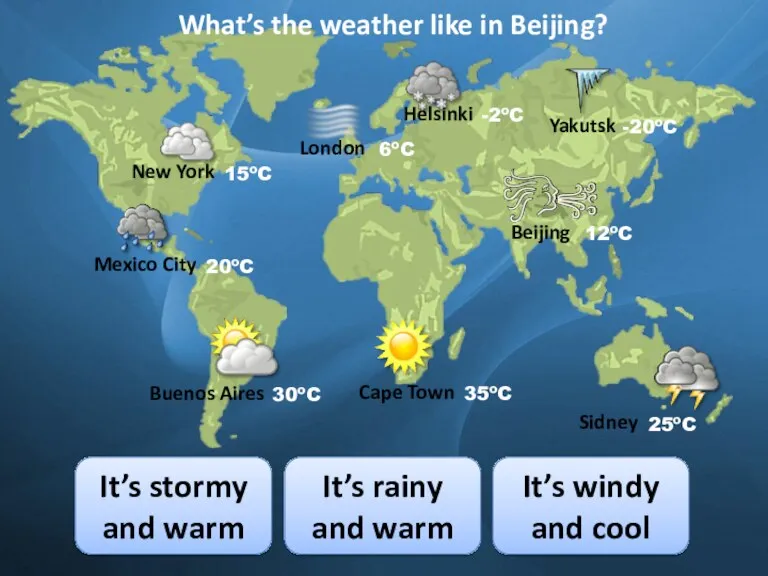 What’s the weather like in Beijing? It’s rainy and warm