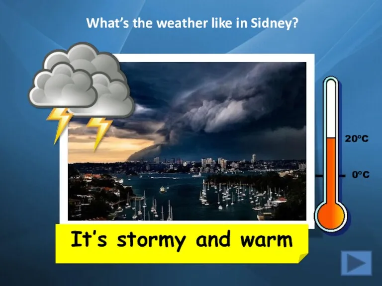What’s the weather like in Sidney? It’s stormy and warm 20ºC