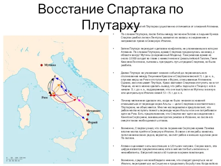 Восстание Спартака по Плутарху Описание событий Плутарха существенно отличается от описаний Аппиана. По