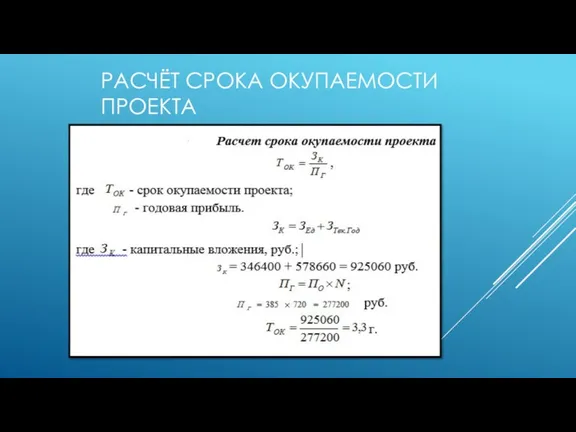 РАСЧЁТ СРОКА ОКУПАЕМОСТИ ПРОЕКТА г. (4.26)