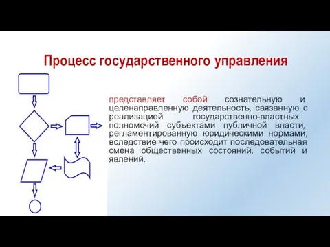 Процесс государственного управления представляет собой сознательную и целенаправленную деятельность, связанную