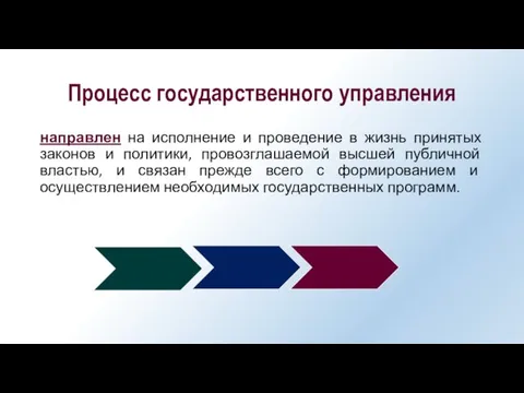 Процесс государственного управления направлен на исполнение и проведение в жизнь