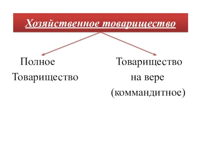 Полное Товарищество Товарищество на вере (коммандитное) Хозяйственное товарищество