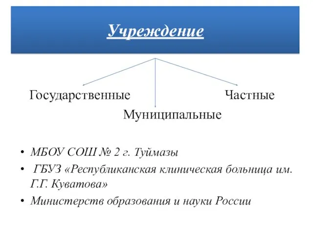 Государственные Частные Муниципальные МБОУ СОШ № 2 г. Туймазы ГБУЗ