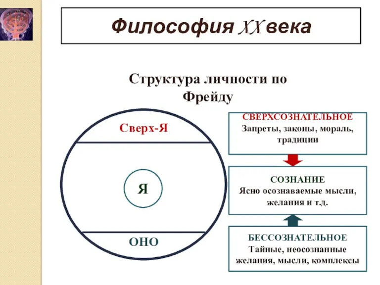 Философия XX века Структура личности по Фрейду Я ОНО Сверх-Я