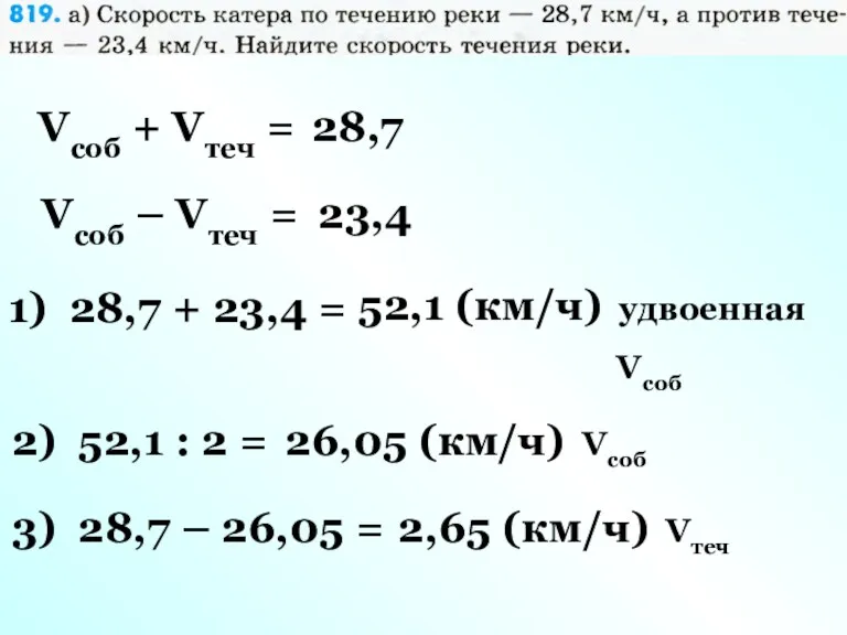 Vсоб + Vтеч = 28,7 Vсоб – Vтеч = 23,4