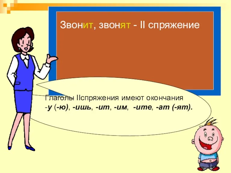 Глаголы IIспряжения имеют окончания -у (-ю), -ишь, -ит, -им, -ите,