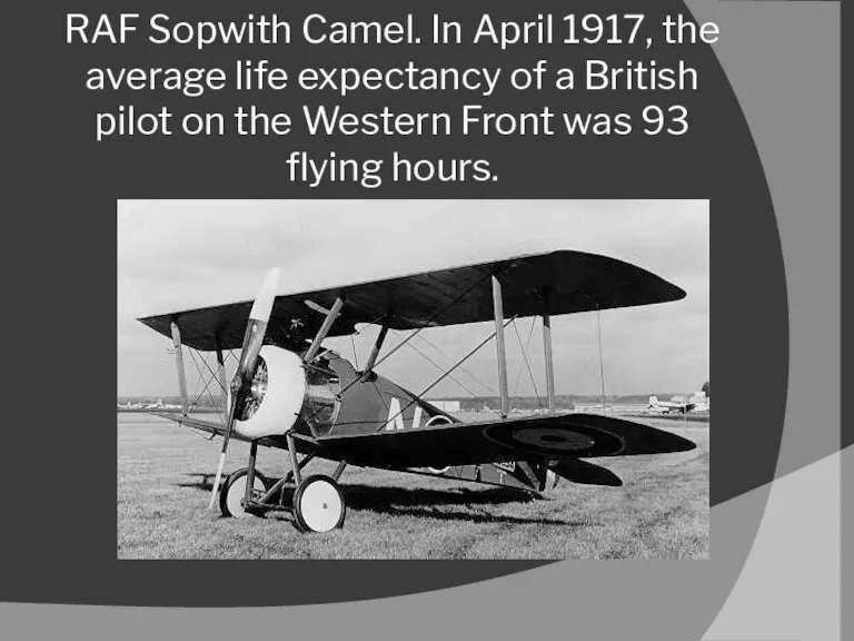 RAF Sopwith Camel. In April 1917, the average life expectancy