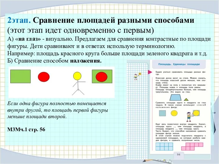 2этап. Сравнение площадей разными способами (этот этап идет одновременно с