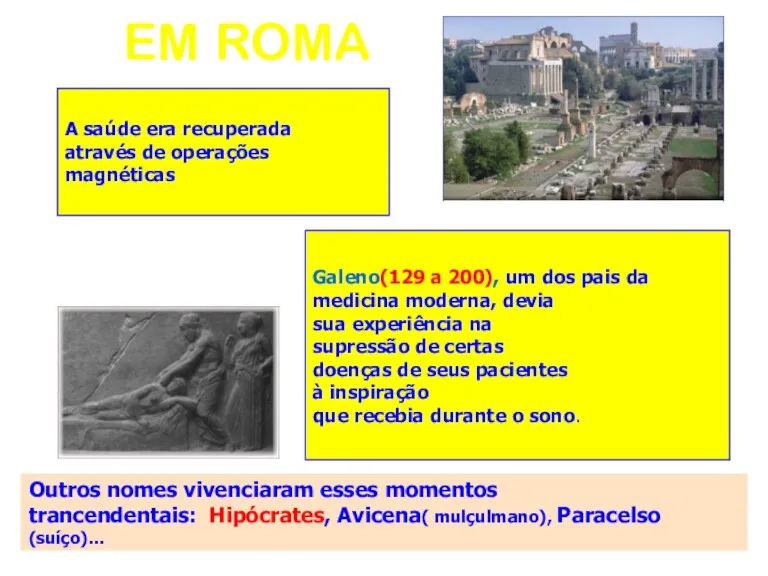 EM ROMA A saúde era recuperada através de operações magnéticas Galeno(129 a 200),