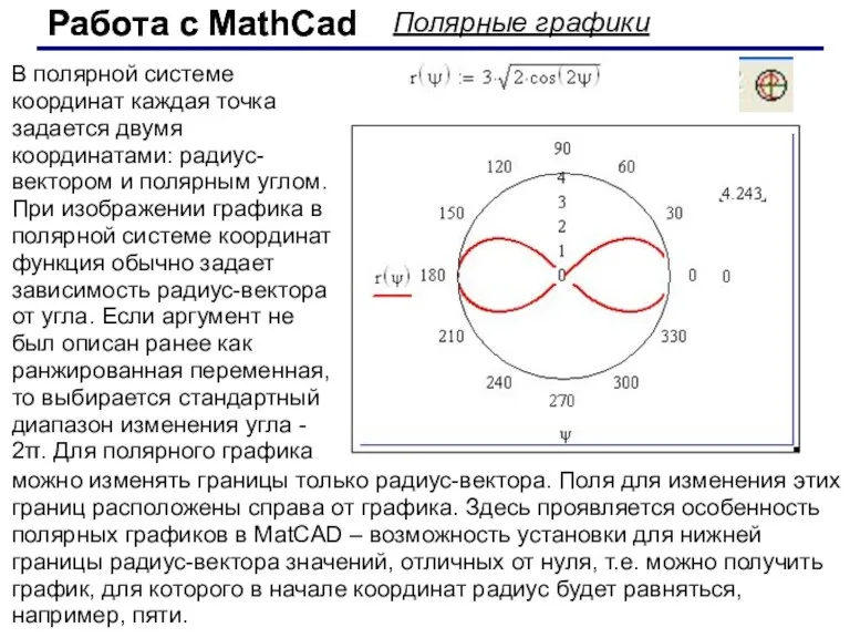 Работа с MathCad Работа с MathCad Полярные графики В полярной