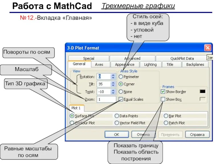 Работа с MathCad Работа с MathCad Трехмерные графики Повороты по