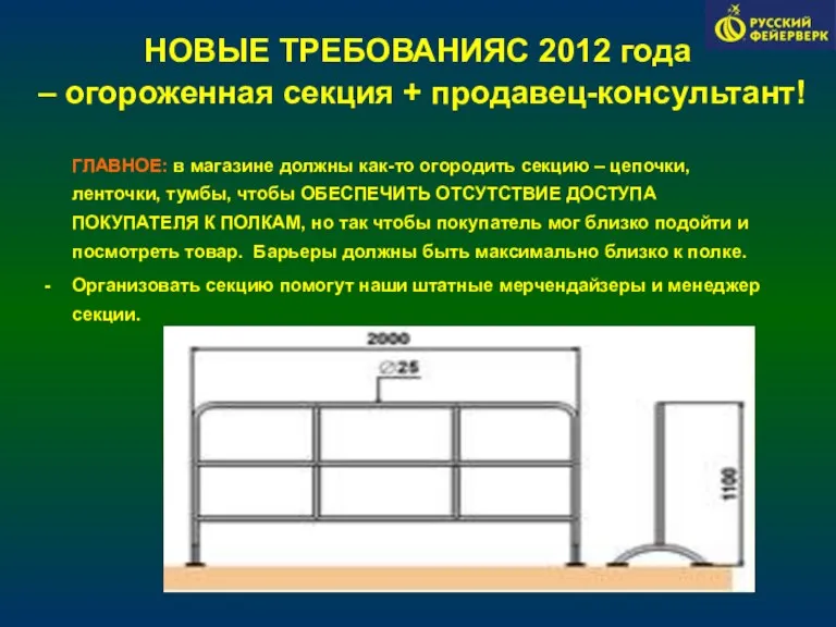 НОВЫЕ ТРЕБОВАНИЯС 2012 года – огороженная секция + продавец-консультант! ГЛАВНОЕ: