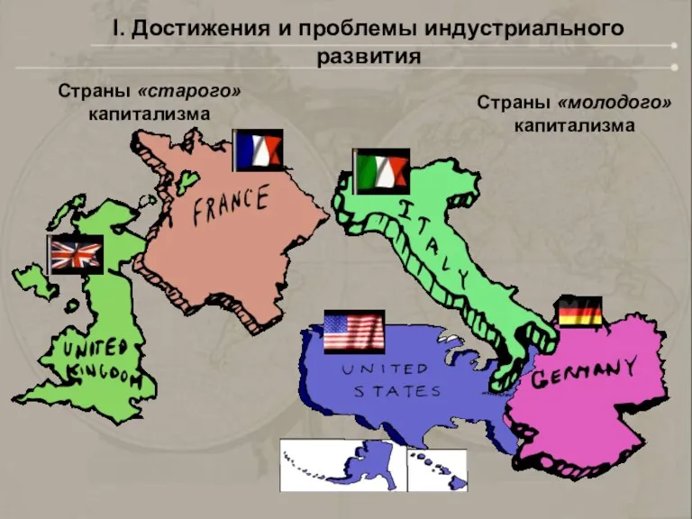 Страны «старого» капитализма Страны «молодого» капитализма I. Достижения и проблемы индустриального развития