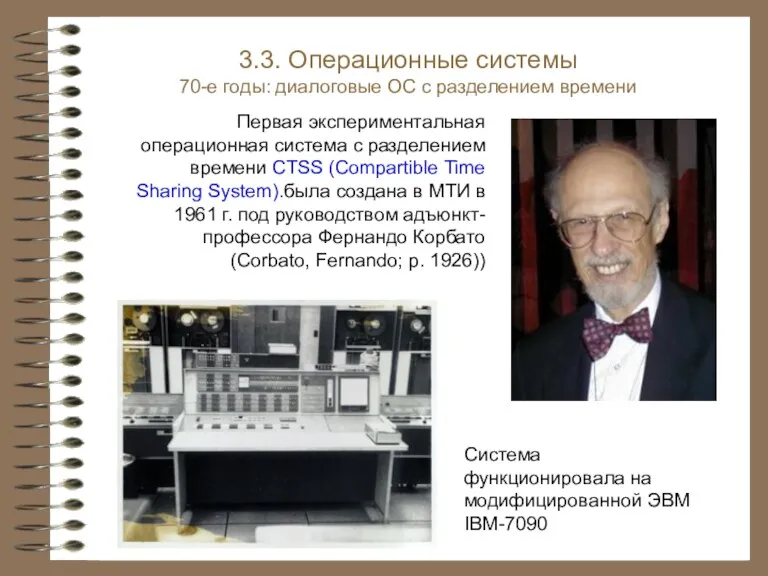 Первая экспериментальная операционная система с разделением времени CTSS (Compartible Time