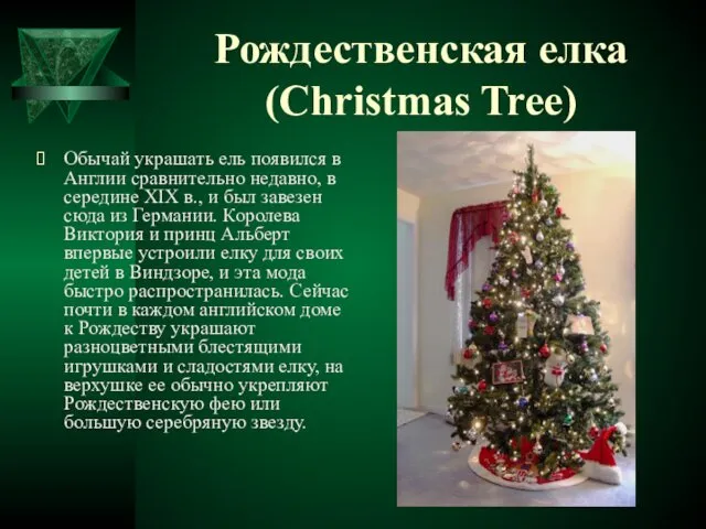 Рождественская елка (Christmas Tree) Обычай украшать ель появился в Англии сравнительно недавно, в
