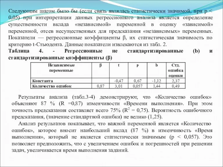 Следующим шагом было бы (если связь являлась статистически значимой, при