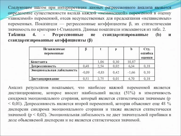 Следующим шагом при интерпретации данных регрессионного анализа является определение существенности