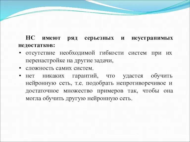 НС имеют ряд серьезных и неустранимых недостатков: отсутствие необходимой гибкости