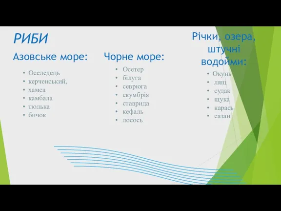 Азовське море: Чорне море: Річки, озера, штучні водойми: Оселедець керченський,