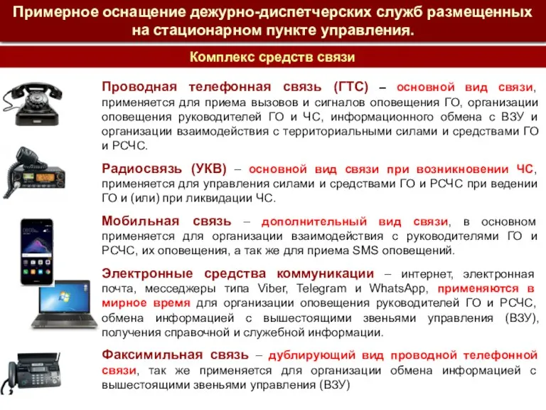 Примерное оснащение дежурно-диспетчерских служб размещенных на стационарном пункте управления. Комплекс