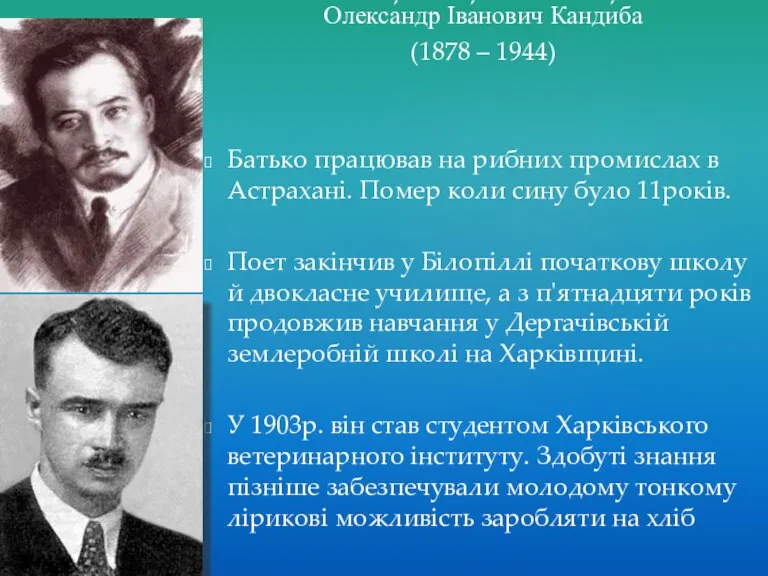 Олекса́ндр Іва́нович Канди́ба (1878 – 1944) Батько працював на рибних