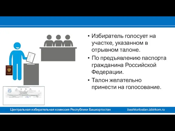 Центральная избирательная комиссия Республики Башкортостан bashkortostan.izbirkom.ru Избиратель голосует на участке, указанном в отрывном