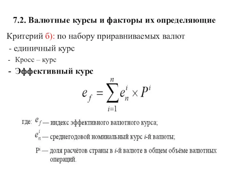 7.2. Валютные курсы и факторы их определяющие Критерий б): по