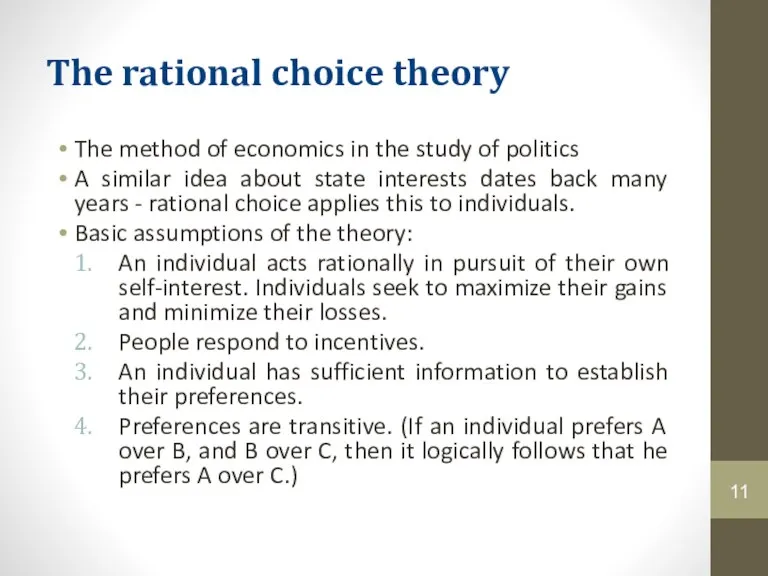 The rational choice theory The method of economics in the