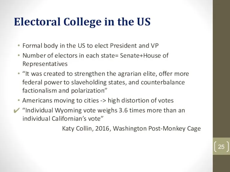 Electoral College in the US Formal body in the US