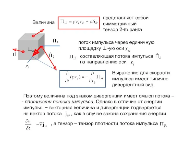 Величина представляет собой симметричный тензор 2-го ранга поток импульса через