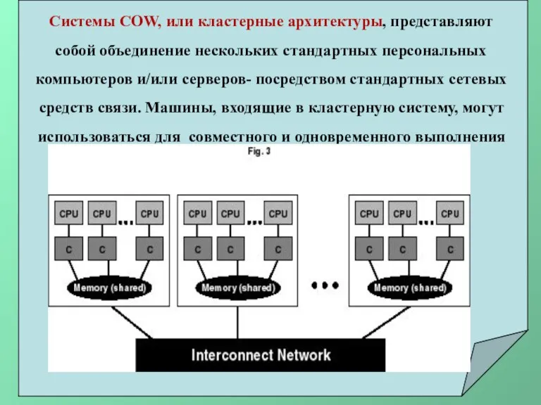 Системы COW, или кластерные архитектуры, представляют собой объединение нескольких стандартных