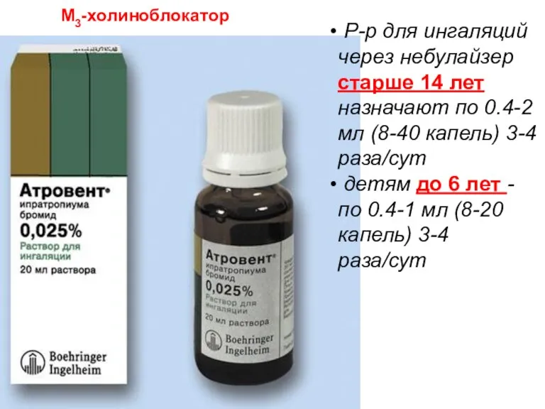 М3-холиноблокатор Р-р для ингаляций через небулайзер старше 14 лет назначают