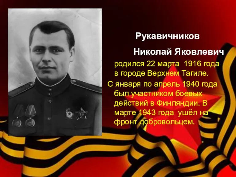 Рукавичников Николай Яковлевич родился 22 марта 1916 года в городе