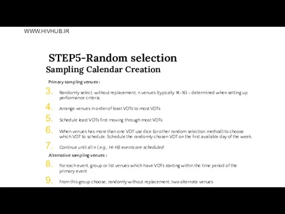 STEP5-Random selection Sampling Calendar Creation Primary sampling venues : Randomly