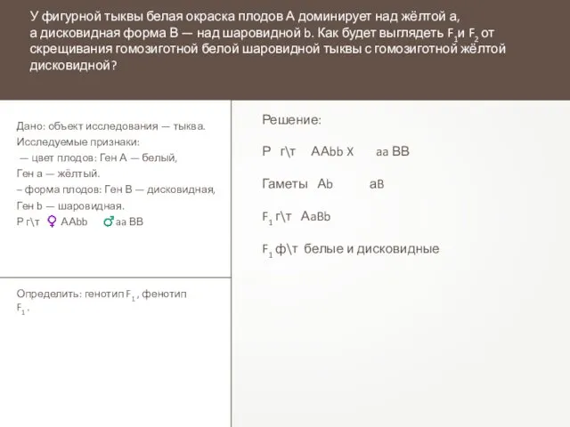 У фигурной тыквы белая окраска плодов А доминирует над жёлтой а, а дисковидная