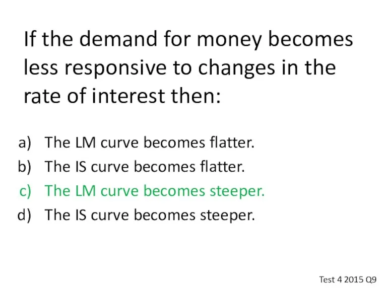 If the demand for money becomes less responsive to changes