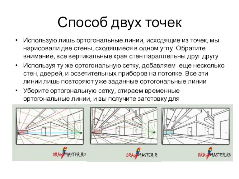 Способ двух точек Использую лишь ортогональные линии, исходящие из точек,