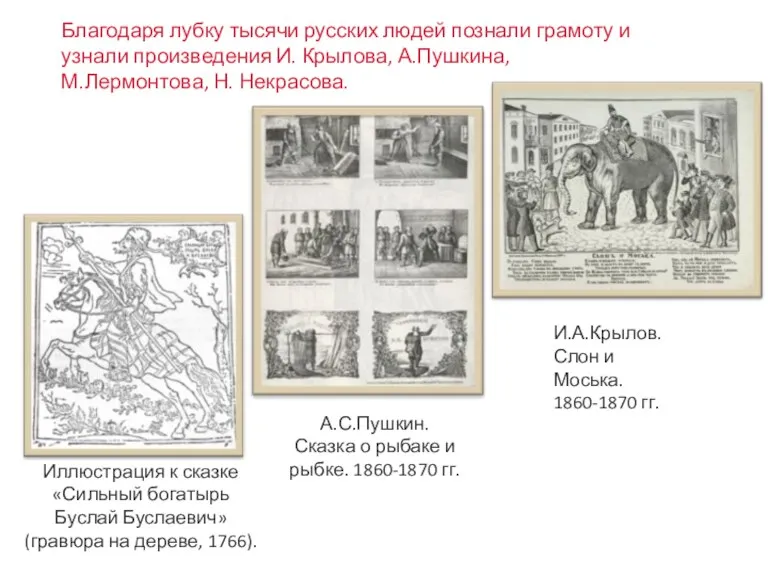 Благодаря лубку тысячи русских людей познали грамоту и узнали произведения