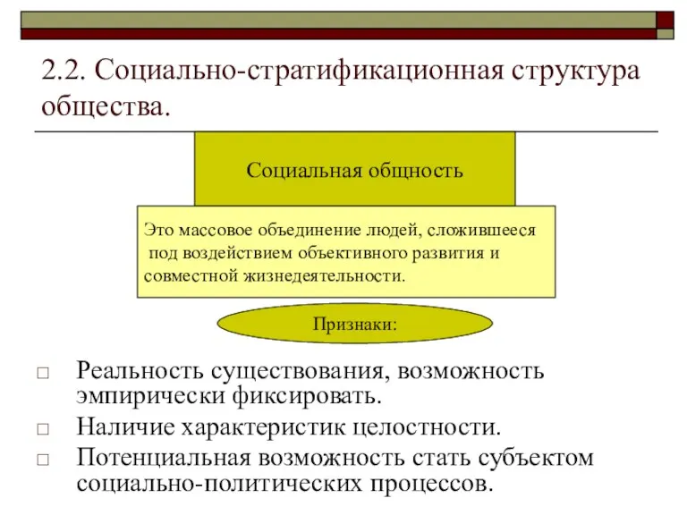 2.2. Социально-стратификационная структура общества. Реальность существования, возможность эмпирически фиксировать. Наличие