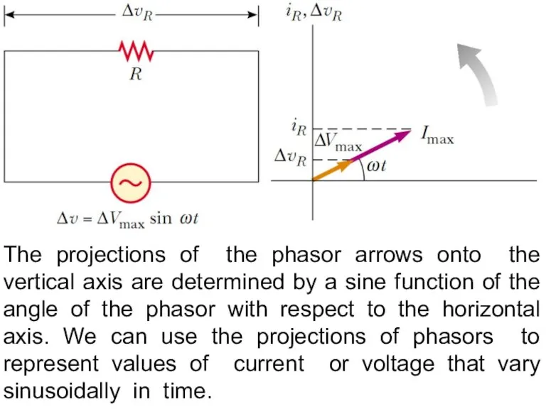 The projections of the phasor arrows onto the vertical axis