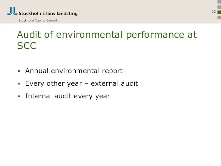 Audit of environmental performance at SCC Annual environmental report Every