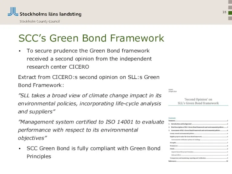 SCC’s Green Bond Framework To secure prudence the Green Bond