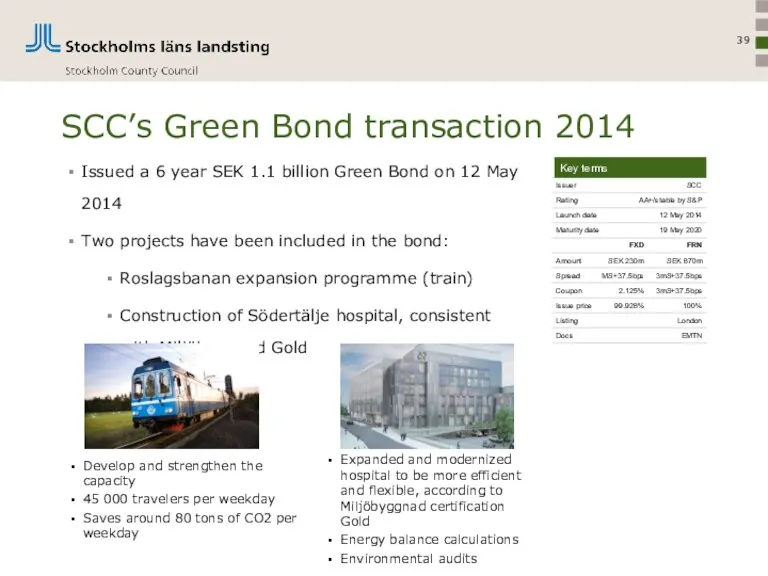 SCC’s Green Bond transaction 2014 Issued a 6 year SEK