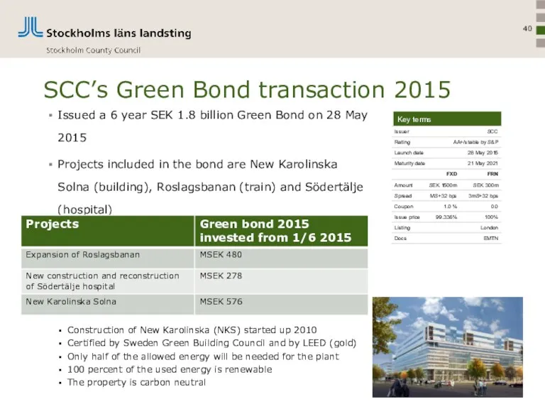 SCC’s Green Bond transaction 2015 Issued a 6 year SEK