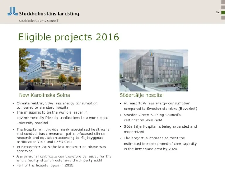 Eligible projects 2016 Climate neutral, 50% less energy consumption compared