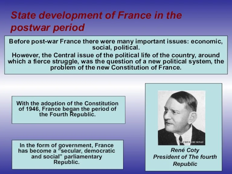 State development of France in the postwar period Before post-war
