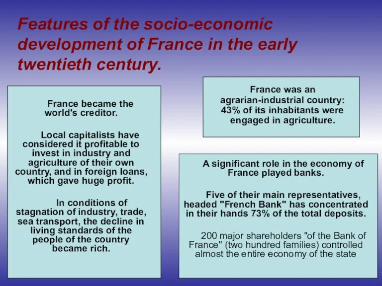 Features of the socio-economic development of France in the early
