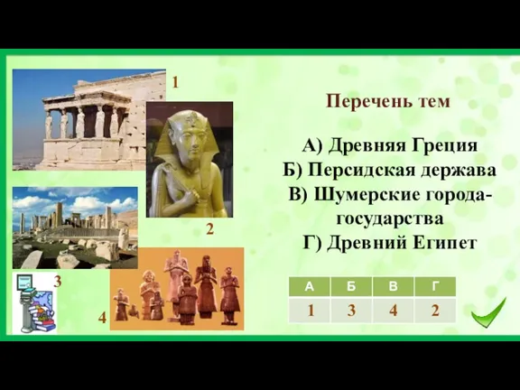 Перечень тем 1 2 4 3 А) Древняя Греция Б)